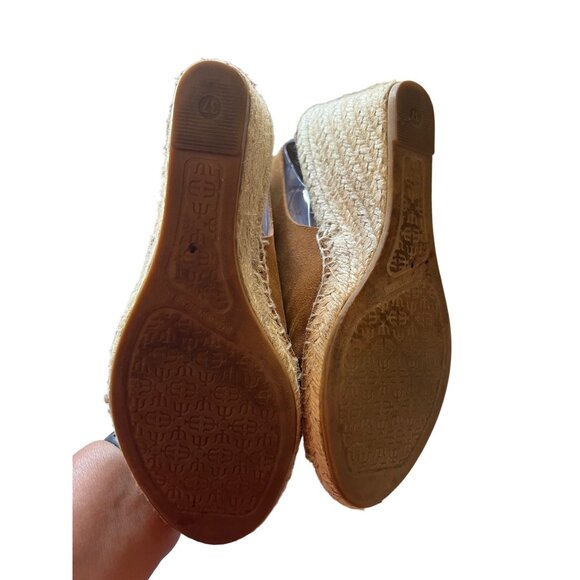 Brown Suede Peep Toe Wedge Sandals With Adjustable Velcro Strap Womens Size 7 - Picture 7 of 8